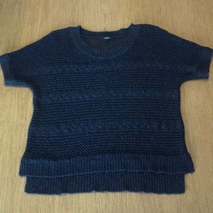Open Weave Cable Knit Short Sleeve Sweater Navy with Metallic, Size M